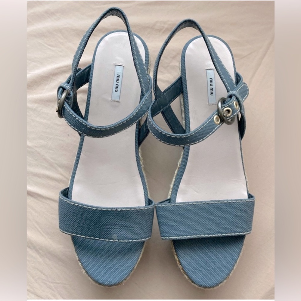 Miu Miu Canvas Platform Sandals, size EU 38